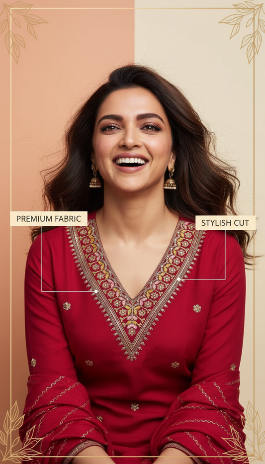 ORRIYA Premium Rayon Slub Straight Kurta Set with Matching Pant & Dupatta