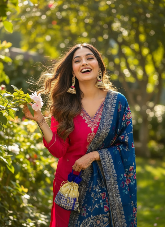 ORRIYA Premium Rayon Slub Straight Kurta Set with Matching Pant & Dupatta