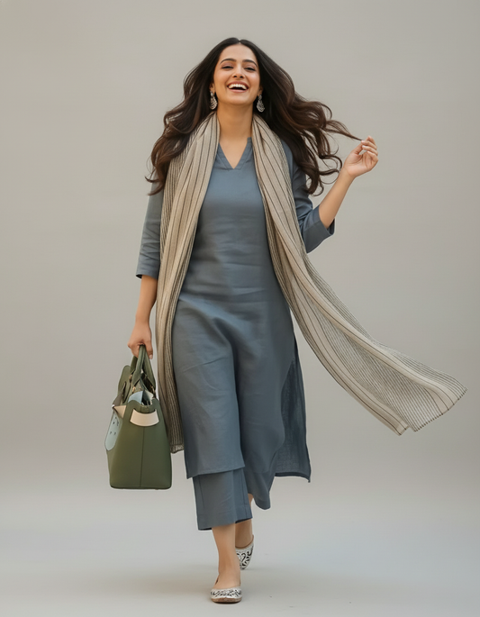 ORRIYA Premium Rayon Slub Straight Kurta Set with Matching Pant & Dupatta (Copy)