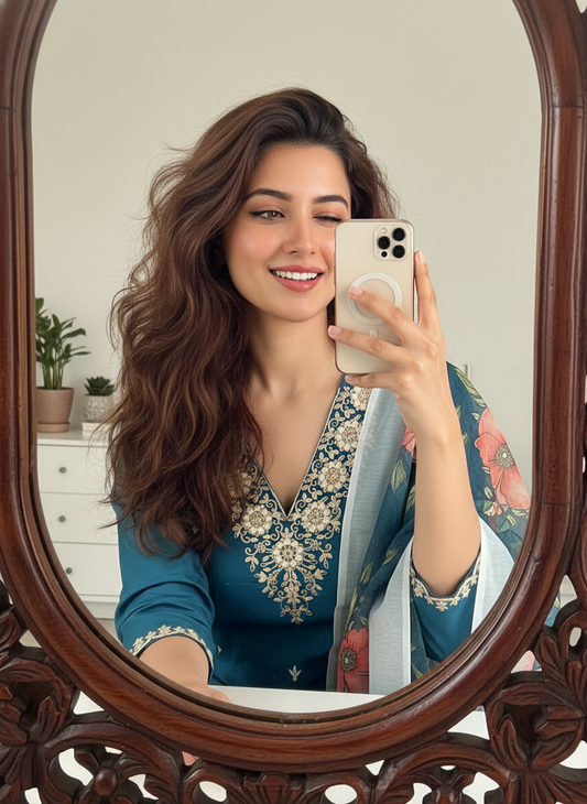 ORRIYA Premium Rayon Slub Straight Kurta Set with Matching Pant & Dupatta