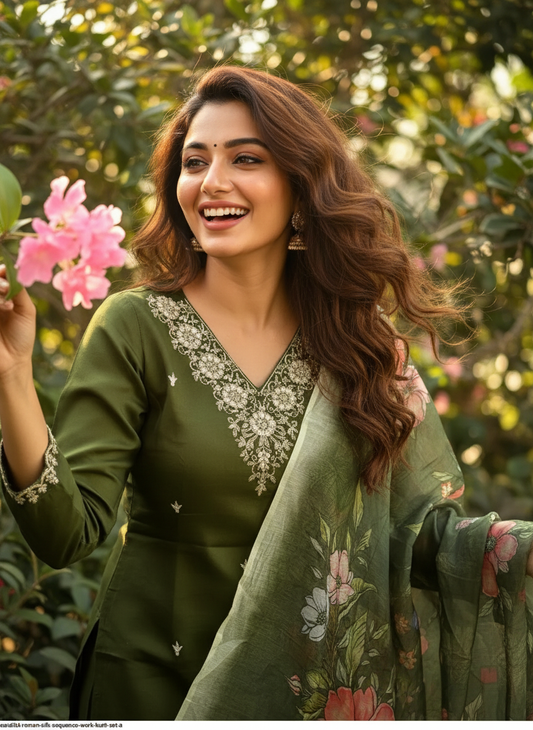 ORRIYA Premium Rayon Slub Straight Kurta Set with Matching Pant & Dupatta